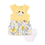 Robe b�b� en tricot avec bloomer et volants aux �paules jaune