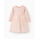 Robe bimatire en maille ajure et tulle rose clair