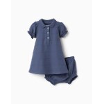 Robe + bloomer en coton avec lignes emboss�es b&s bleu