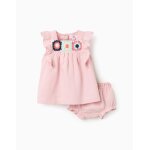 Robe et bloomer en coton et lin rose clair