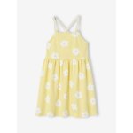 Robe  bretelles cordelette imprime fleurs fille jaune ple