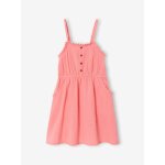 Robe � bretelles fille en gaze de coton corail