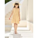 Robe à bretelles en gaze de coton fille sable Robe à bretelles en gaze de coton fille sable