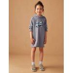 Robe  capuche en molleton fille dtails fantaisie bleu gris