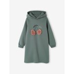 Robe  capuche en molleton fille dtails fantaisie vert
