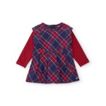 Robe � carreaux pour fille � manches longues rouge