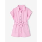 Robe ceintur�e fille en twill coton mauve