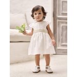 Robe c�r�monie b�b� fille ceinture nou�e au dos blanc