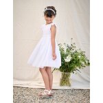 Robe c�r�monie bi - mati�re en broderie anglaise et tulle fille blanc