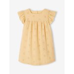Robe crmonie en broderie anglaise fille gaze de coton jaune pastel