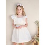 Robe de cérémonie à ceinture dorée fille blanc Robe de cérémonie à ceinture dorée fille blanc