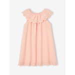 Robe de crmonie avec collerette brode fille rose ple