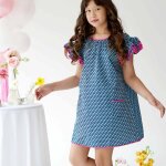Robe crmonie coton palmiers butterfly bleu marine