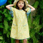 Robe crmonie coton palmiers butterfly jaune bleu