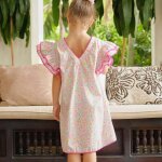 Robe crmonie coton palmiers butterfly rose bleu pastel