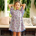 Robe crmonie coton palmiers butterfly violette bleu