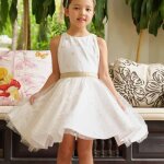 Robe crmonie coton et tulle  paillettes hepburn blanc or