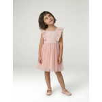 Robe c�r�monie fille satin de coton � volants rose p�le