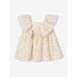 Robe crmonie  fleurs bb manches papillon blanc imprim