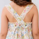 Robe de c�r�monie fleurie bretelles crois�es ana�s jaune clair