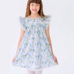 Robe c�r�monie fleurie liberty appoline bleu fleuri rose vert