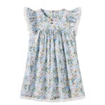 Robe c�r�monie fleurie liberty appoline bleu fleuri rose vert