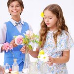 Robe c�r�monie fleurie � manches papillon butterfly bleu clair