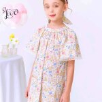 Robe c�r�monie fleurie � manches papillon butterfly jaune pale