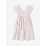 Robe de c�r�monie en gaze de coton fille manches en broderie anglaise rose p�le