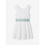 Robe de c�r�monie motifs fleurs fille blanc