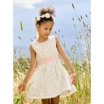 Robe de crmonie motifs fleurs fille blanc imprim