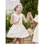 Robe de cérémonie motifs fleurs fille rose imprimé Robe de cérémonie motifs fleurs fille rose imprimé