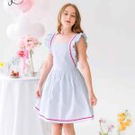 Robe de c�r�monie rayures � volants lili bleu ciel