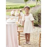 Robe crmonie smocks dos fille en tissu relif vanille
