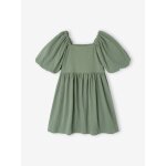 Robe crmonie smocks dos fille en tissu relif vert sauge