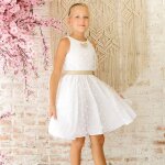 Robe c�r�monie qui tourne en tulle hepburn blanche or