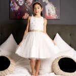 Robe crmonie tte et tulle  paillettes hepburn blanc or
