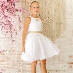 Robe de c�r�monie en tulle et lin hepburn blanche or