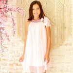 Robe crmonie voile col liberty alizee rose rose fonc fleuri