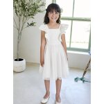Robe de cérémonie à volants fille en satin de coton et tulle écru Robe de cérémonie à volants fille en satin de coton et tulle écru