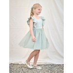 Robe de cérémonie à volants fille en satin de coton et tulle vert sauge Robe de cérémonie à volants fille en satin de coton et tulle vert sauge