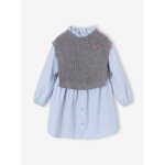 Robe - chemise fille effet 2 en 1 gris chin�