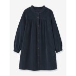 Robe chemise fille en velours gaufré bleu Robe chemise fille en velours gaufré bleu