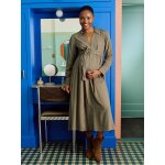 Robe - chemise longue jacquard grossesse et allaitement kaki Robe - chemise longue jacquard grossesse et allaitement kaki