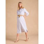 Robe chemise longue en lin mélangé grossesse et allaitement coton effet lin rayé bleu Robe chemise longue en lin mélangé grossesse et allaitement coton effet lin rayé bleu