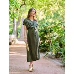 Robe chemise longue en lin m�lang� grossesse et allaitement kaki