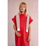 Robe chemise � smocks rouge