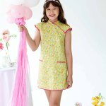 Robe chinoise fleurie col mao annam jaune rose fuchsia