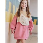 Robe color block en molleton fille rose