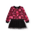 Robe combine pour fille avec imprim fuchsia et jupe en tulle rose